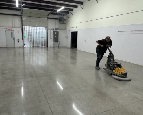 New Polished concrete floor installation at Scharffen Berger Chocolates at Harry and David in Ashland Oregon.